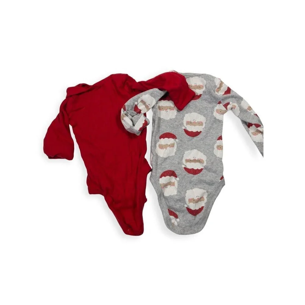 Carters Baby 3M Christmas Bodysuit Set Red & Gray Long Sleeve Cotton